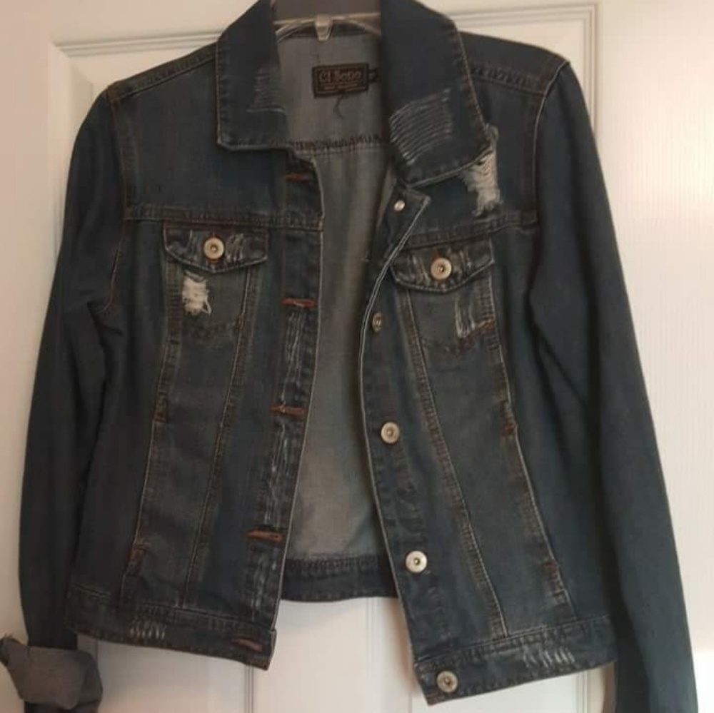 Distressed denim jean jacket